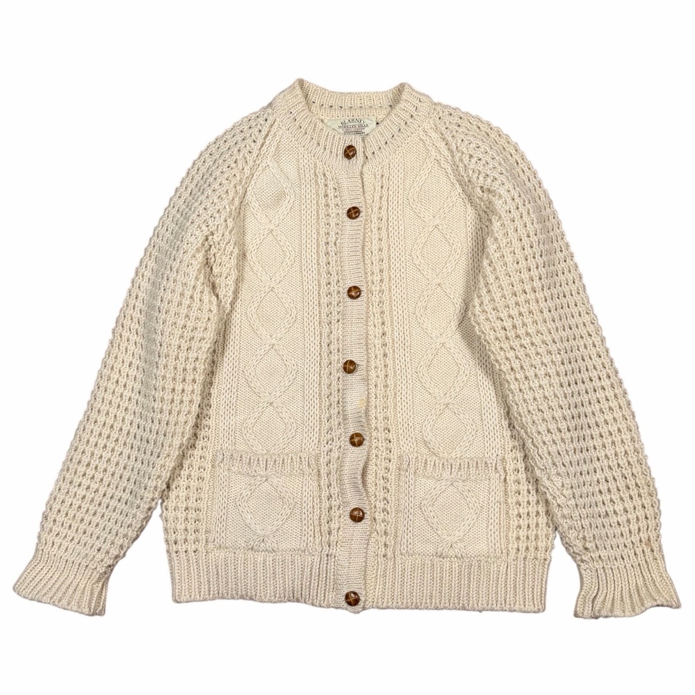 Blarney Woolen Mills Women's Aran Fisherman Wool Cardigan Sweater Ireland Sz M/L